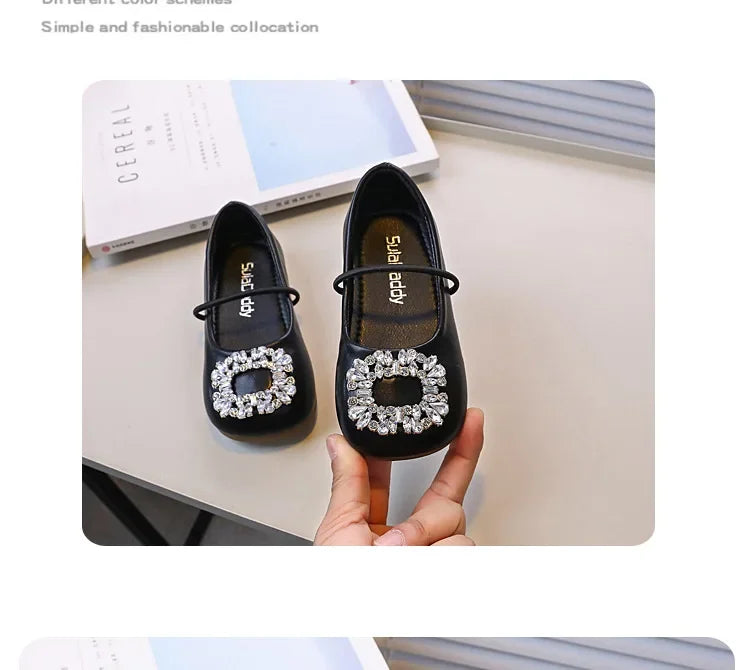 Girls Princess Leather Shoes Luxury Rhinestone Kids Ballet Shoes Fashion Shallow Non-slip Children's Flats for Party Wedding