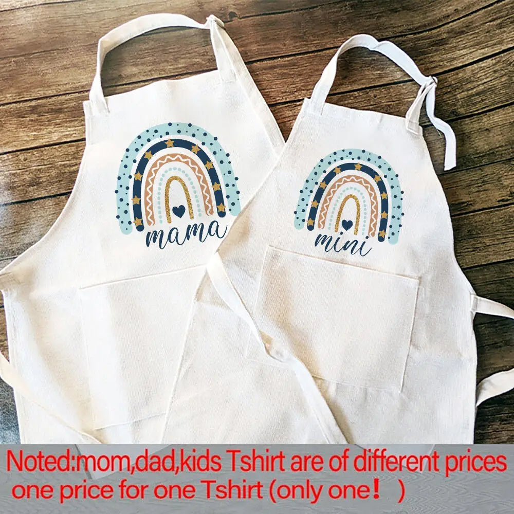 Rainbow Mama Rainbow Mini Print Apron Mom Kids Family Matching Apron Mother Girl Kitchen Apron Cooking Baking Pinafore Gift 1pcs
