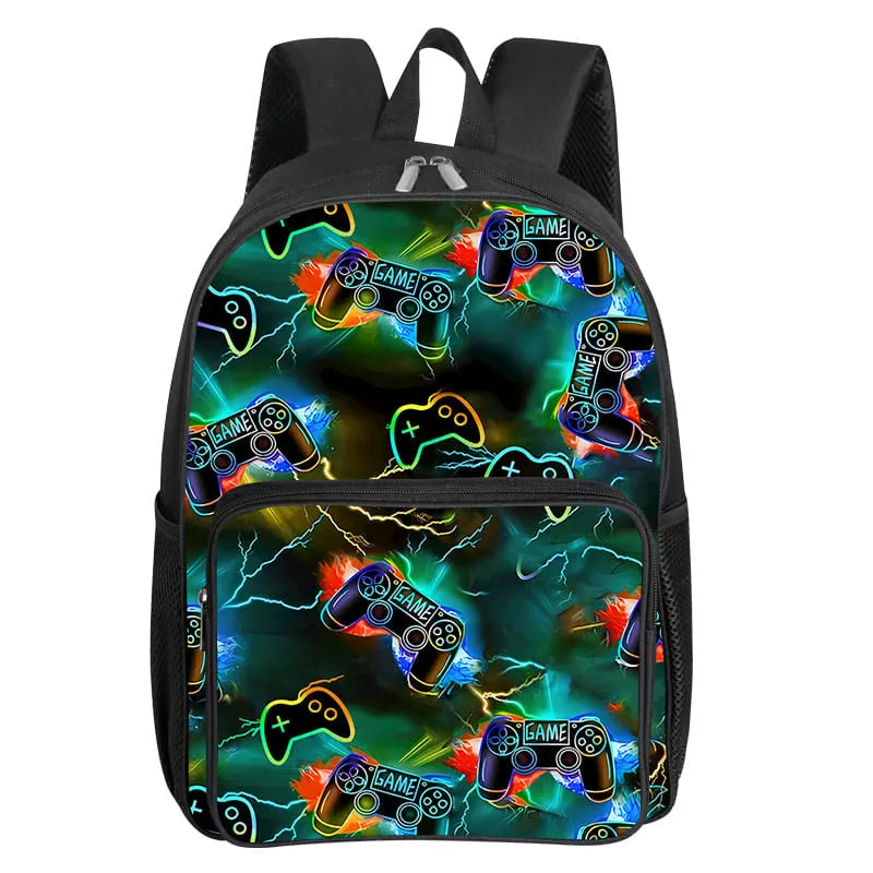 GamePad Pattern Square Front Pocket Backpack for Boy and Girls Best Gifts 3D Cartoon SchoolBags for Children