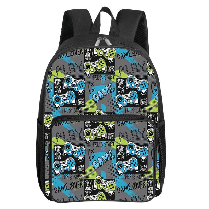 GamePad Pattern Square Front Pocket Backpack for Boy and Girls Best Gifts 3D Cartoon SchoolBags for Children