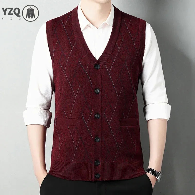 Men's Thickened Casual Sweater Tank Top Autumn and Winter Warm Men's Cardigan Tank Top