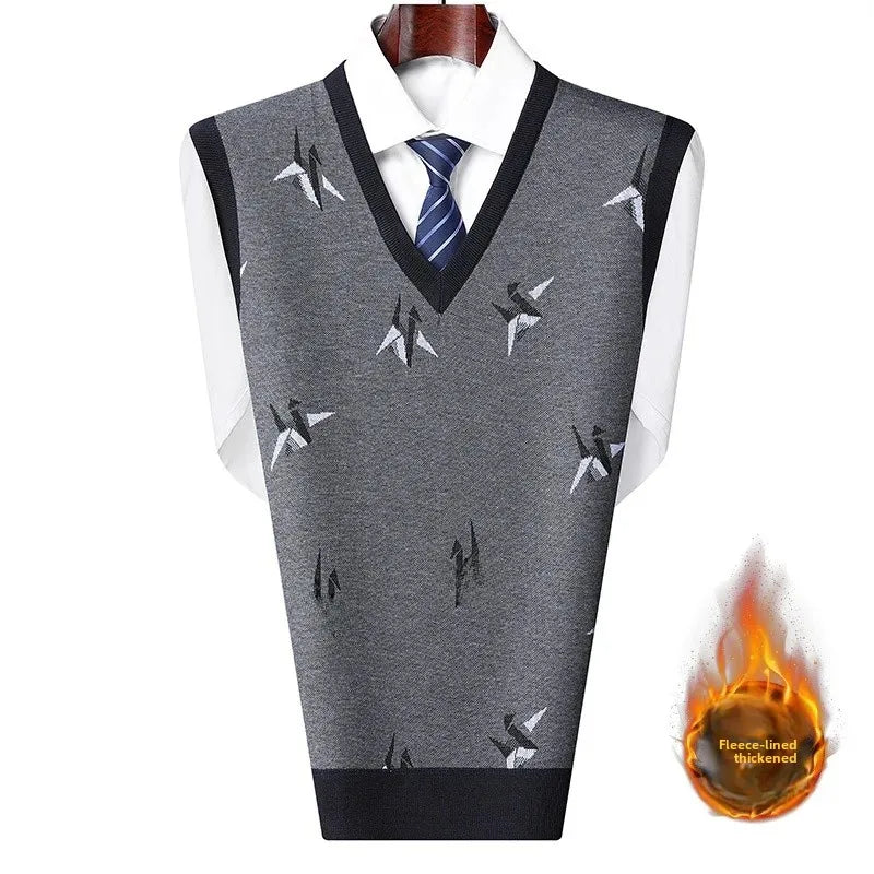 Men's Sweatvest Knit Vest 2023 Autumn Winter New Style Casual Fashionable V-Neck Middle-Aged And Elderly Pullover