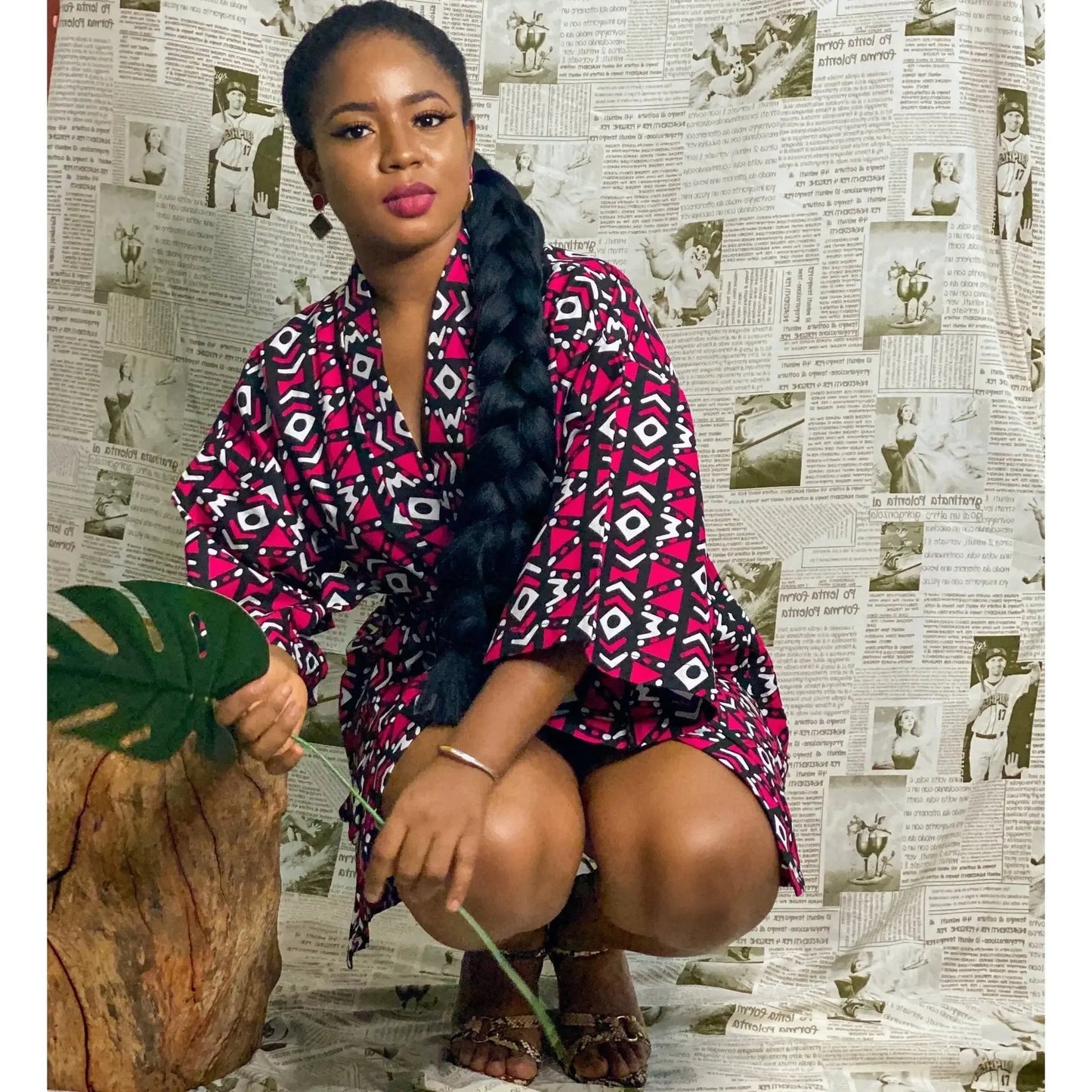 African  Printing Dress Women's Fashion Kimono Cardigan Coat Dashiki Geometric Belt Dress Plus Size Retro African Christmas Robe