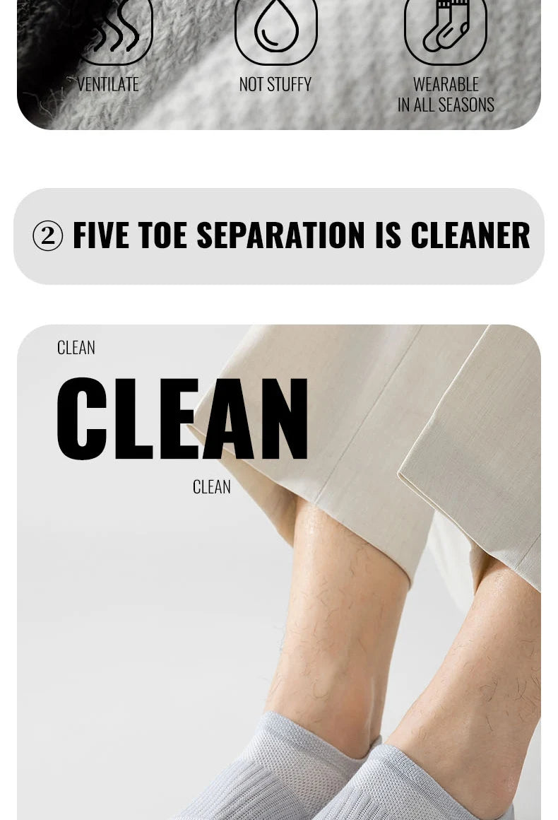 MiiOW Pure Cotton Five Finger Short Socks Men Sweat Absorbent Antibacterial Breathable Mesh Boat Socks Running Sports Toe Sock