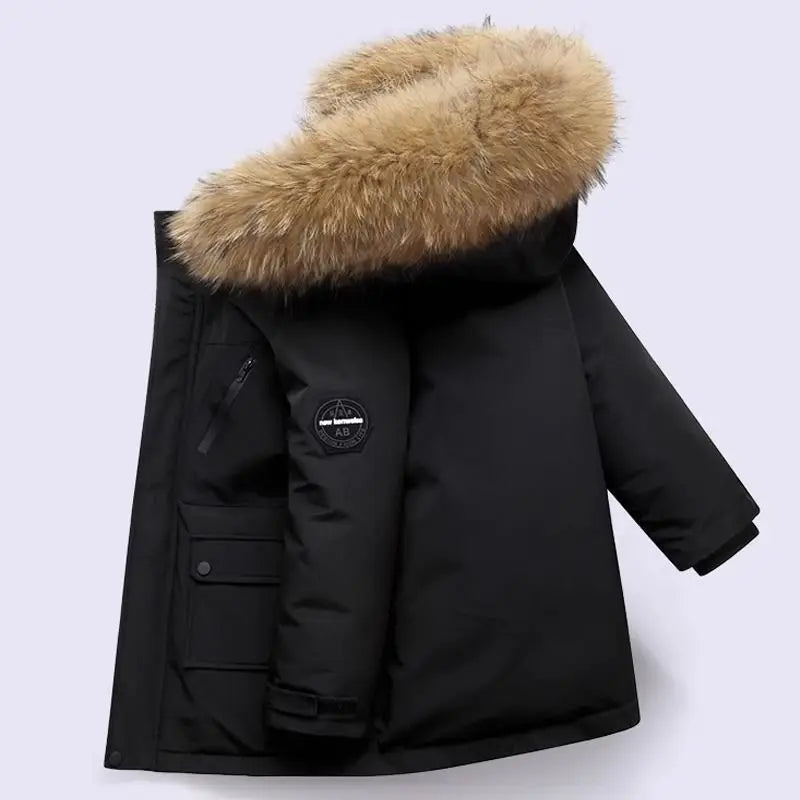-30℃ Winter Kids Padded Jacket Children Thick Plus Velvet Warm Parkas Coat Boys Girls Fur Collar Hooded Cotton Clothes Outerwea