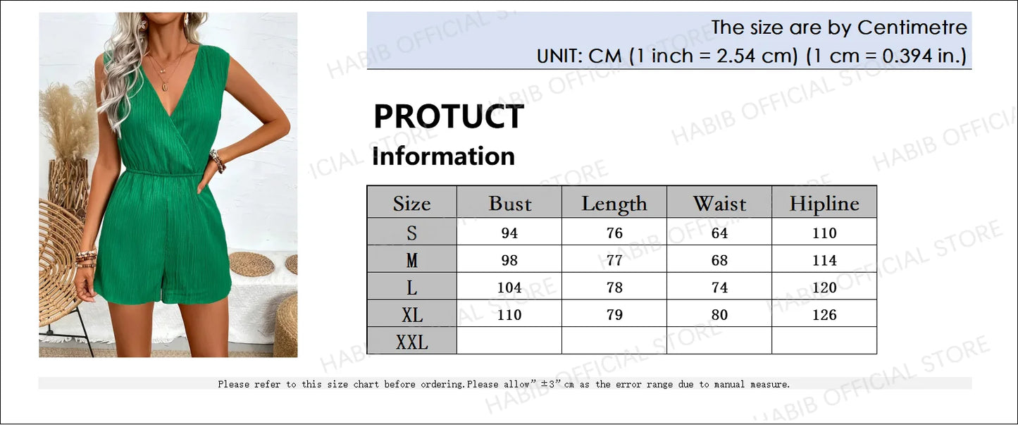 Jump Suit Women Overalls Playsuits Vacation One Pieces Outfits Romper Summer Casual Cross V-neck Sleeveless Solid Short Female
