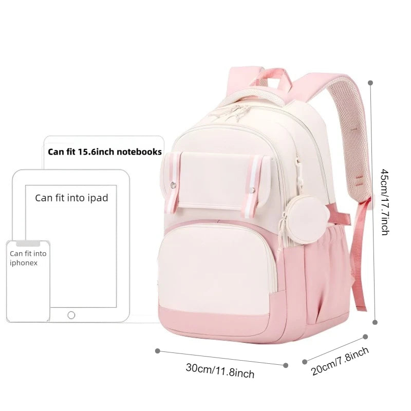 Minnie Mouse Backpack Student Boy Girl Schoolbag Kid Teenager Cartoon Bookbag Daypack Travel Commute Knapsack With Coin Purse