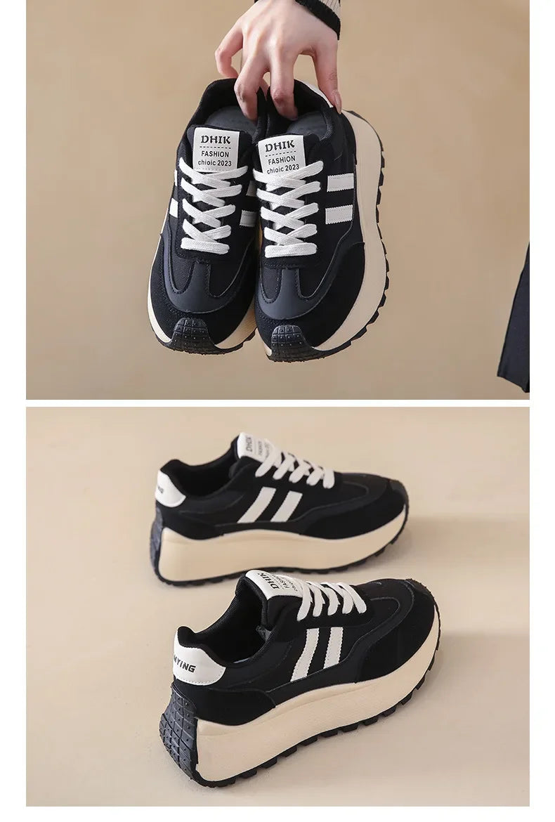 2024 autumn Spring Thick Bottom Women's Shoes Casual Patchwork Leather Sneakers Casual Vulcanised Shoes Ladies Chaussure Femme