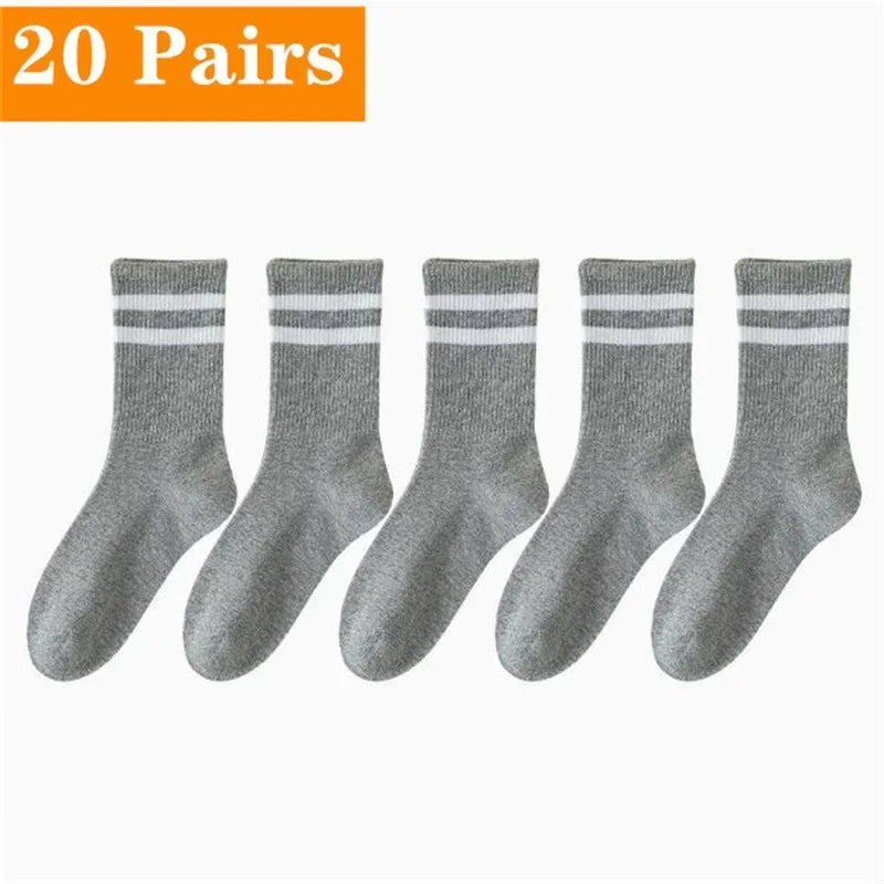 Mid Length Socks Women Classic Black White Solid Color Fashionable Casual Sports Absorbing Breathable Men Socks 1/7/10/20 Pairs