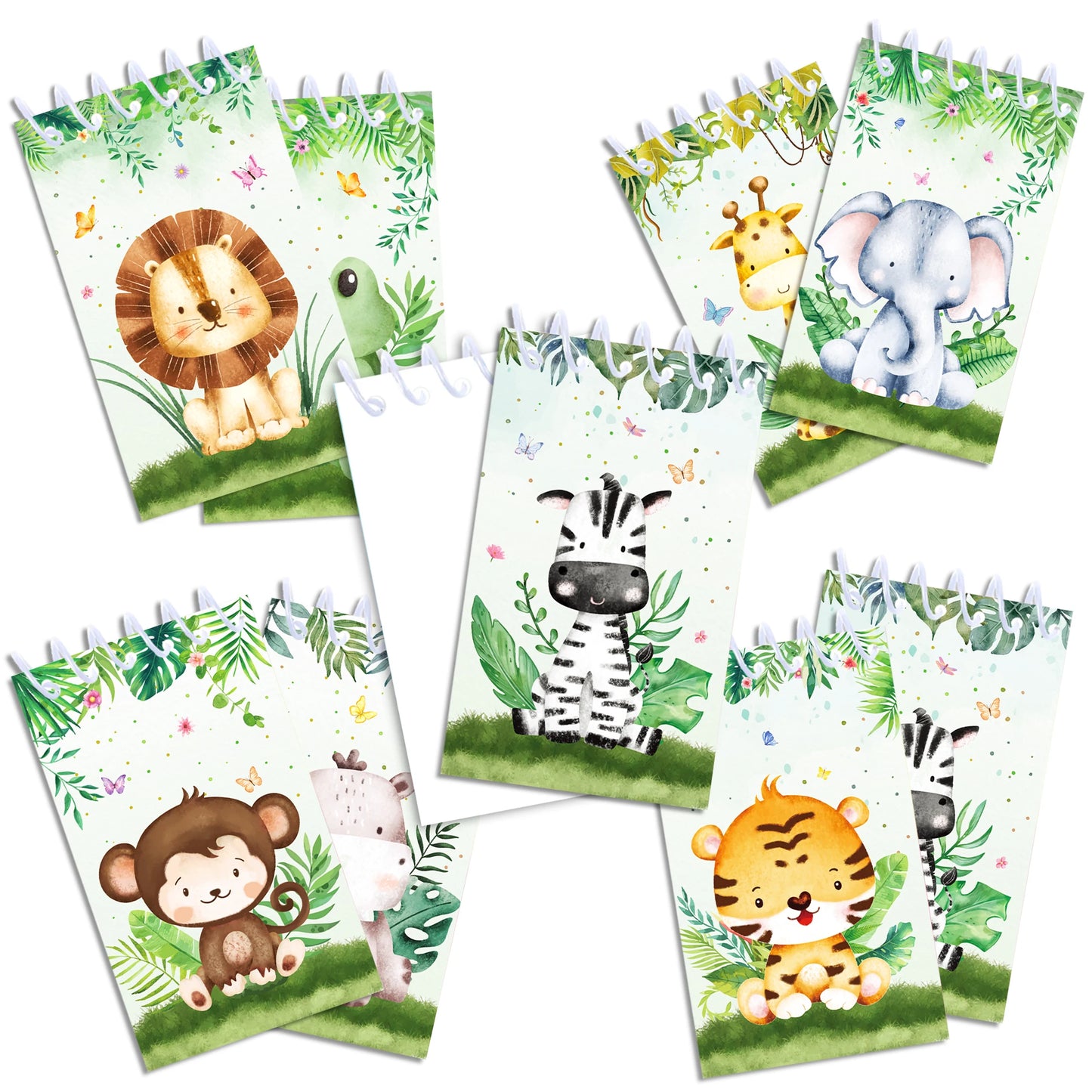 8pcs Jungle Animals Mini Spiral Notepads Cartoon Tiger Lion Pattern Spiral Coil Notebook for Birthday Party Supplies