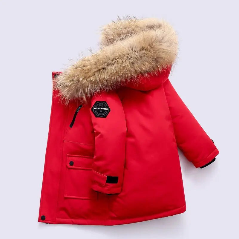 -30℃ Winter Kids Padded Jacket Children Thick Plus Velvet Warm Parkas Coat Boys Girls Fur Collar Hooded Cotton Clothes Outerwea