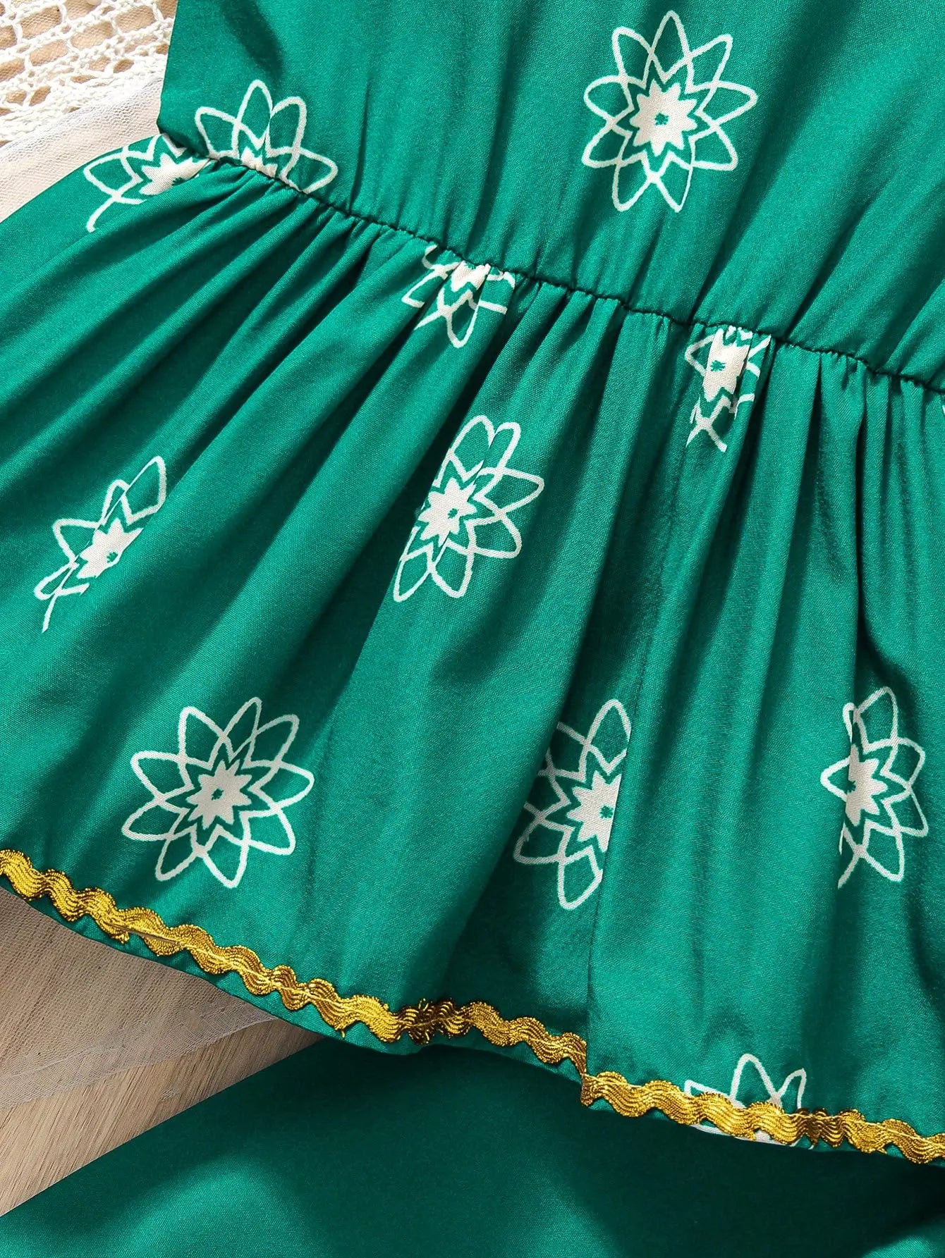 Girl's Ethnic Floral Sleeveless & Wide-Leg Set, 4-7Y Spring-Summer Vacation/Party/Outdoor