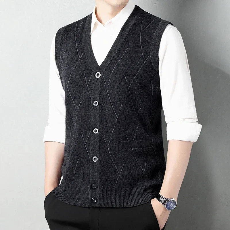 Men's Thickened Casual Sweater Tank Top Autumn and Winter Warm Men's Cardigan Tank Top