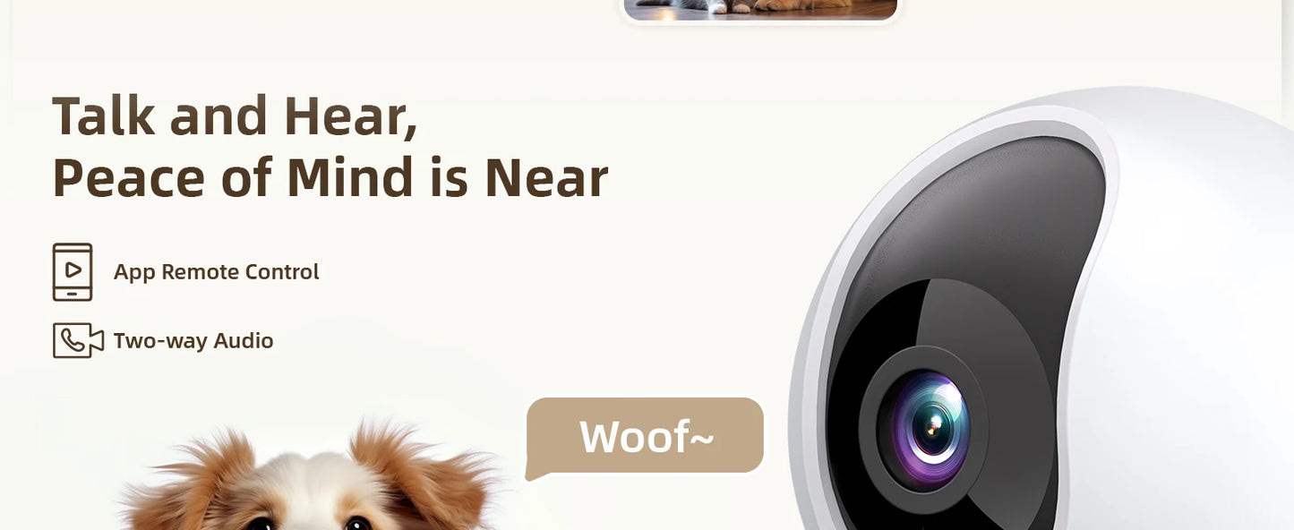 2.4＆5G WiFi Indoor Camera, 2K, 360° PTZ Pet Dog IP CCTV Camera with Phone App, 2-Way Talk, Night Vision, for Home Securi