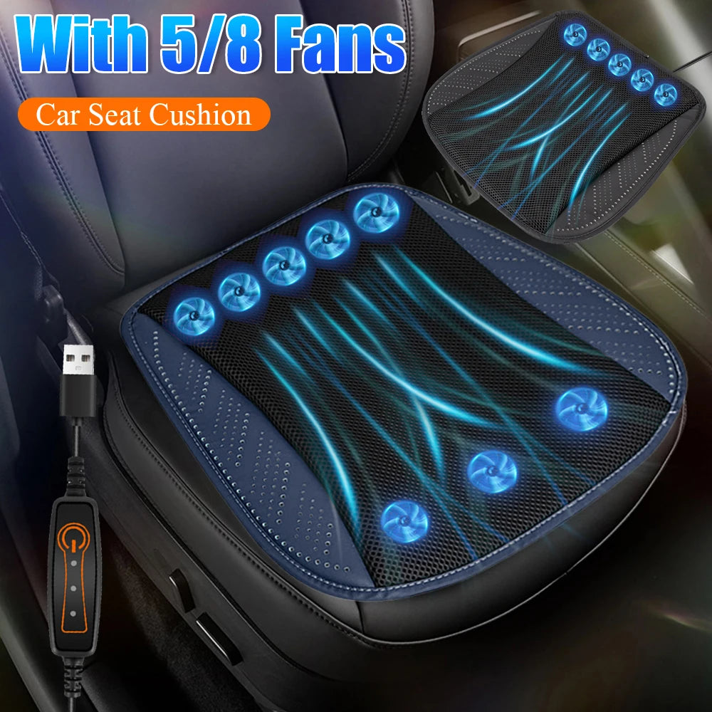 Car Cooling Cushion with Fan Universal Ice Silk Seat Cushion Blowing Ventilation Summer Cool Air Seat Cushion Car Interior Acces