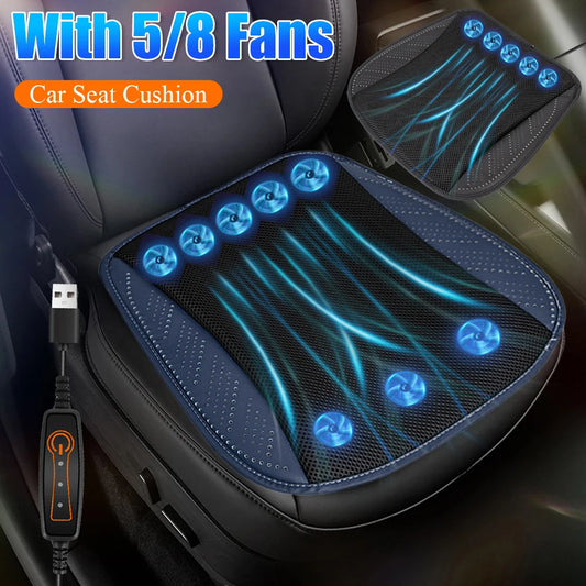 Car Cooling Cushion with Fan Universal Ice Silk Seat Cushion Blowing Ventilation Summer Cool Air Seat Cushion Car Interior Acces