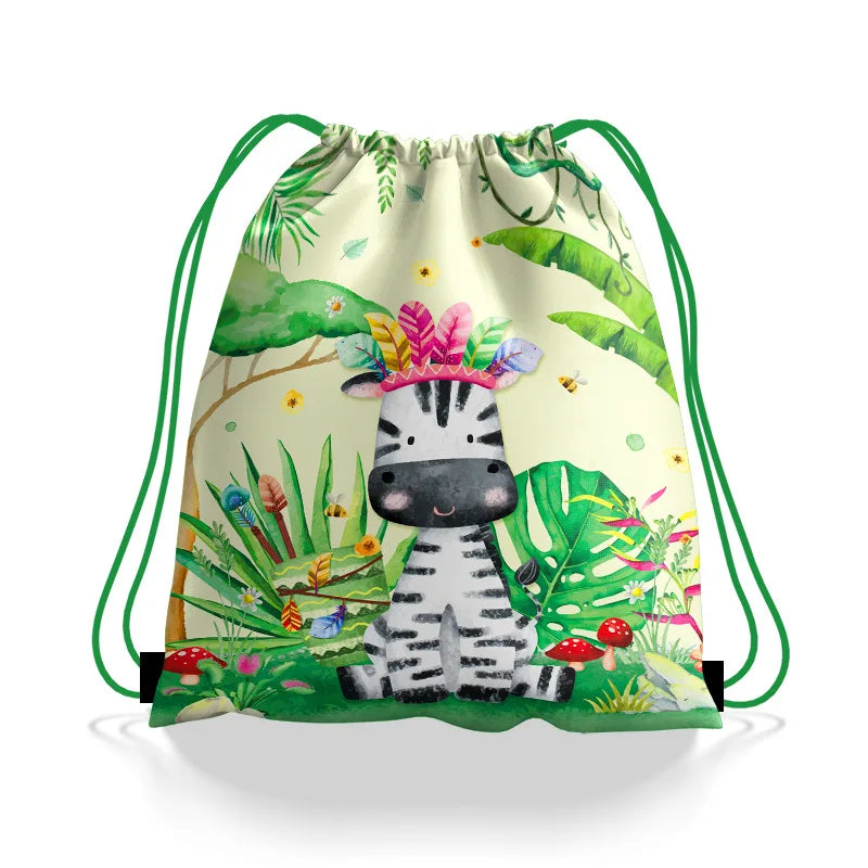 6/12//24/30pcs Jungle Animal Drawstring Bags Jungle Wild Animals Party Favors Kids Jungle Animals Birthday Party Supplies