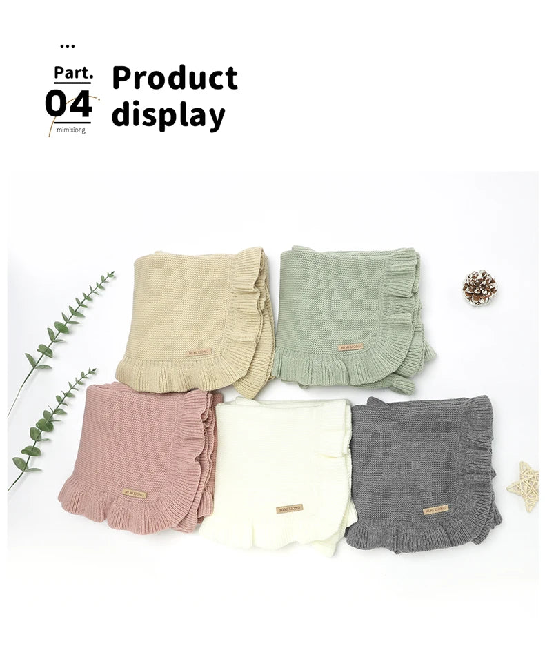 Baby Blankets Knitted Infant Boys Crib Bedding Quilt Girls Plaid 90*70cm Newborn Stroller Swaddling Warp Fashion Solid Ruffles