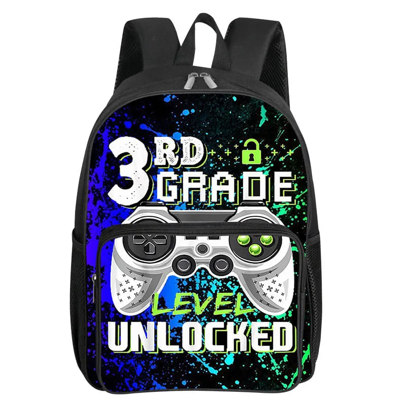 GamePad Pattern Square Front Pocket Backpack for Boy and Girls Best Gifts 3D Cartoon SchoolBags for Children