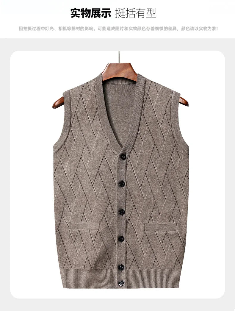 Men's Thickened Casual Sweater Tank Top Autumn and Winter Warm Men's Cardigan Tank Top