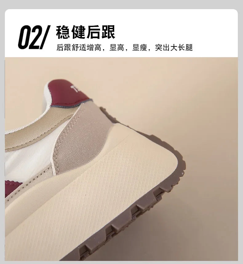 2024 autumn Spring Thick Bottom Women's Shoes Casual Patchwork Leather Sneakers Casual Vulcanised Shoes Ladies Chaussure Femme