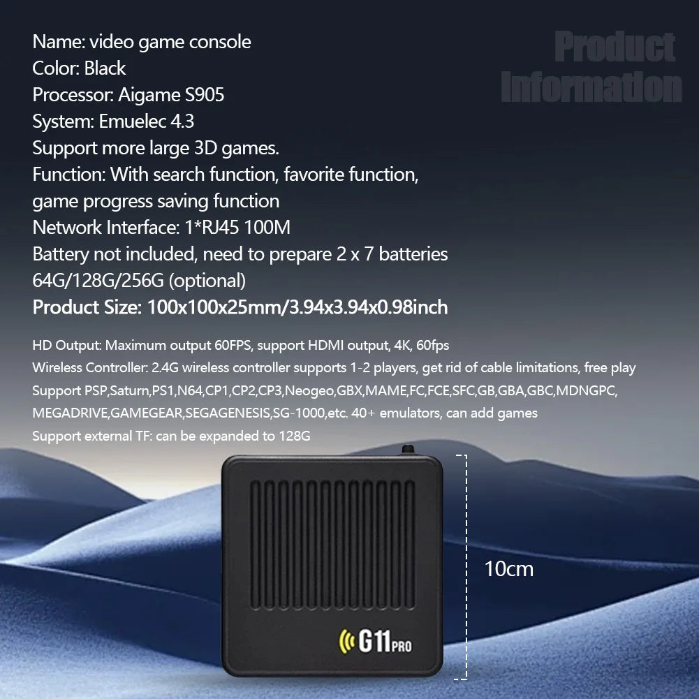 G11 Pro Video Game Box Ultra Low Latency HD Video Game Console 4K HDMI-Compatible Output with 2.4G Wireless Dual Controllers