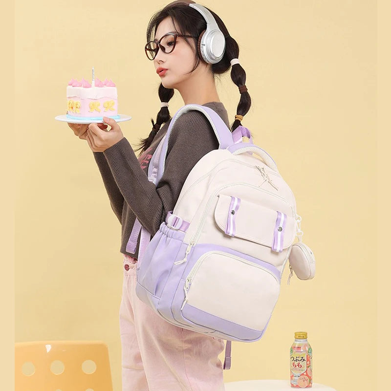 Minnie Mouse Backpack Student Boy Girl Schoolbag Kid Teenager Cartoon Bookbag Daypack Travel Commute Knapsack With Coin Purse