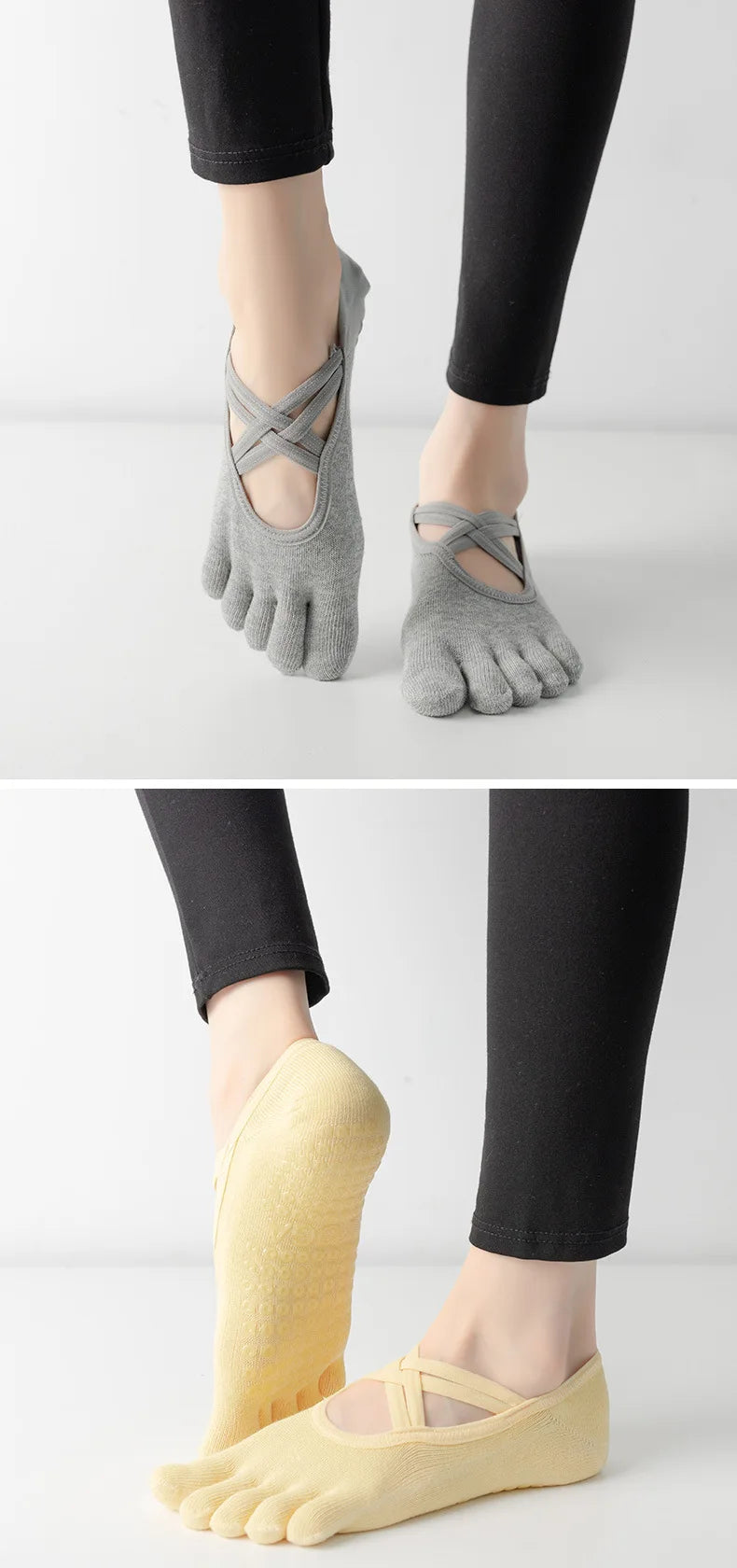 1/4 Pairs New Women Anti Slip Pilates Socks Five Toe Silicone Non-Slip Yoga Sock Bandage Ladies Fitness Sports Cotton Sock