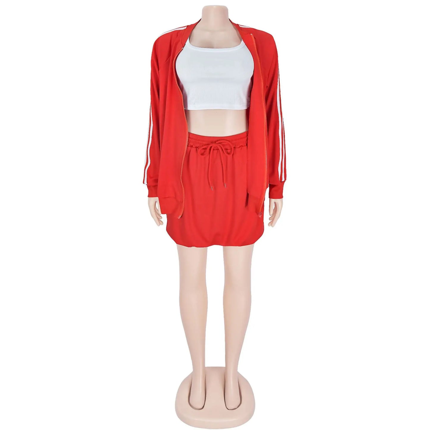 CM.YAYA Women's Set Full Sleeve Striped Coats Top + Short Skirts Spring Active Sporty Street Two 2 Piece Sets Outfits Tracksuit