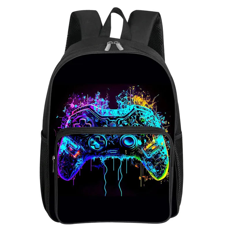 GamePad Pattern Square Front Pocket Backpack for Boy and Girls Best Gifts 3D Cartoon SchoolBags for Children