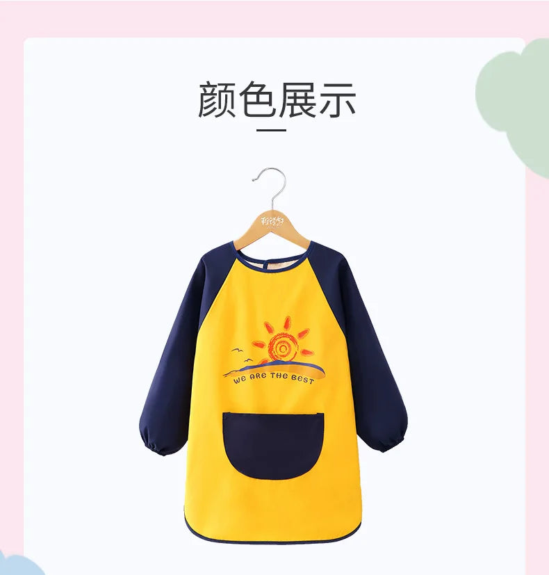 Cute Cartoon Infant Eating Bib Burp Cloths Painting Drawing Apron Long Sleeved Waterproof Children's Overalls Raincoat Supplies