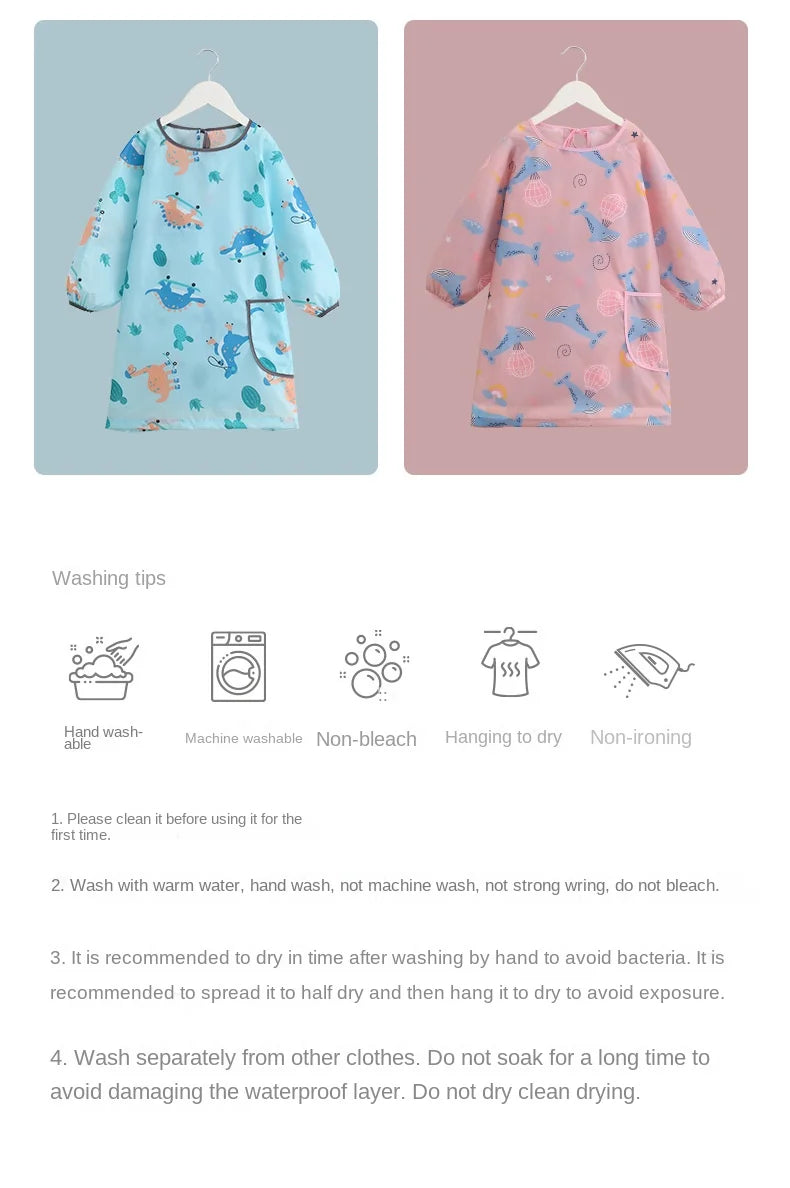 Children's Painting Blouse Waterproof and Anti-dirty Baby Eating Clothes Painting Small Apron Long-sleeved Art Kindergarten Bibs