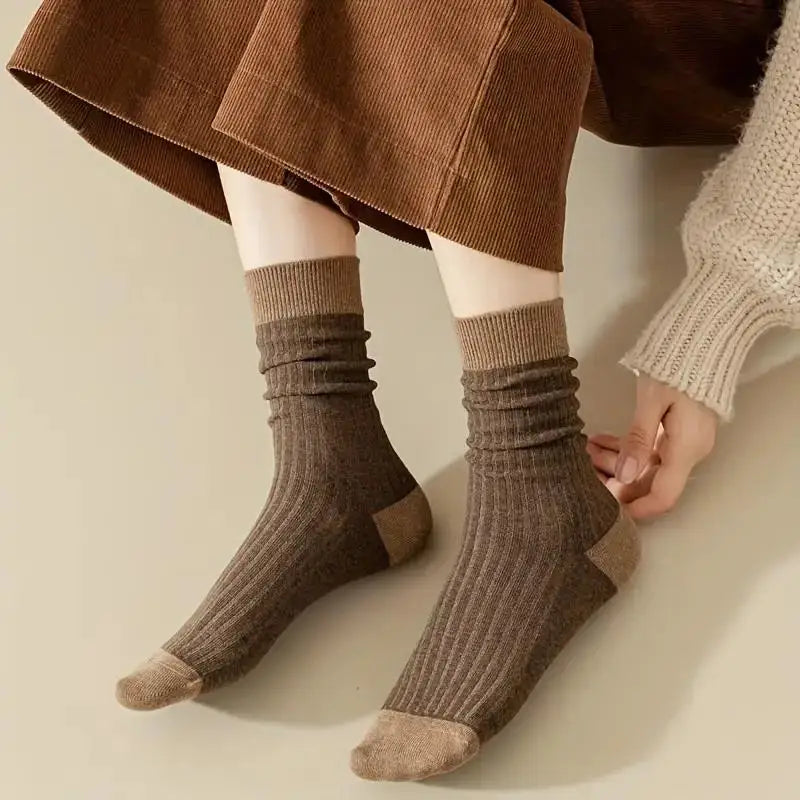 7 Pairs of Cozy Patchwork Crew Socks - Soft, Breathable, and Comfy Mid Tube Socks for Fall & Winter