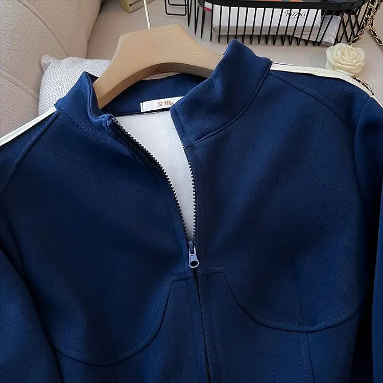 Blue Casual Sports Suit Women's Autumn and Winter Stylish Slimming Cardigan Sweatshirt Straight Leg Pants Two-piece Setpant Sets