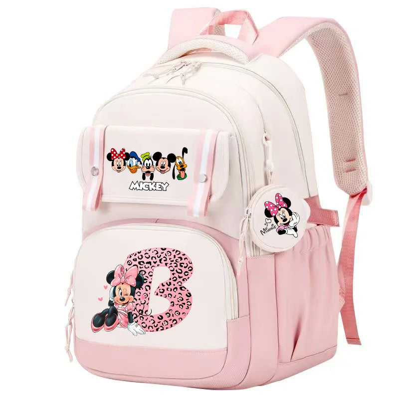 Minnie Mouse Backpack Student Boy Girl Schoolbag Kid Teenager Cartoon Bookbag Daypack Travel Commute Knapsack With Coin Purse