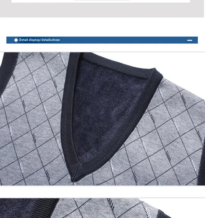 Men's Sweatvest Knit Vest 2023 Autumn Winter New Style Casual Fashionable V-Neck Middle-Aged And Elderly Pullover