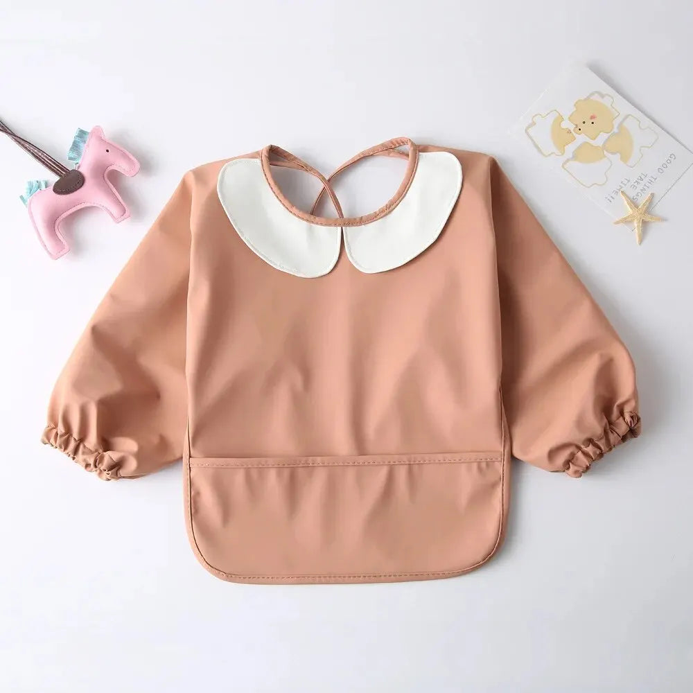 Baby Girls Apron Bibs Toddler Long Sleeve Scarf Waterproof Art Smock Feeding Bib Infant Boys Girls Kids Burp Cloth Bandana