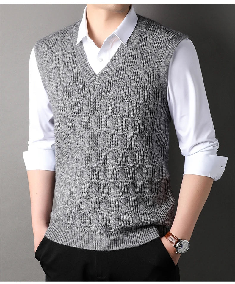 High End New Autum Winter Fashion Brand Knit Pullover V Neck Argyle Sweater Vest Mens Designer Sleeveless Casual Men Clothing