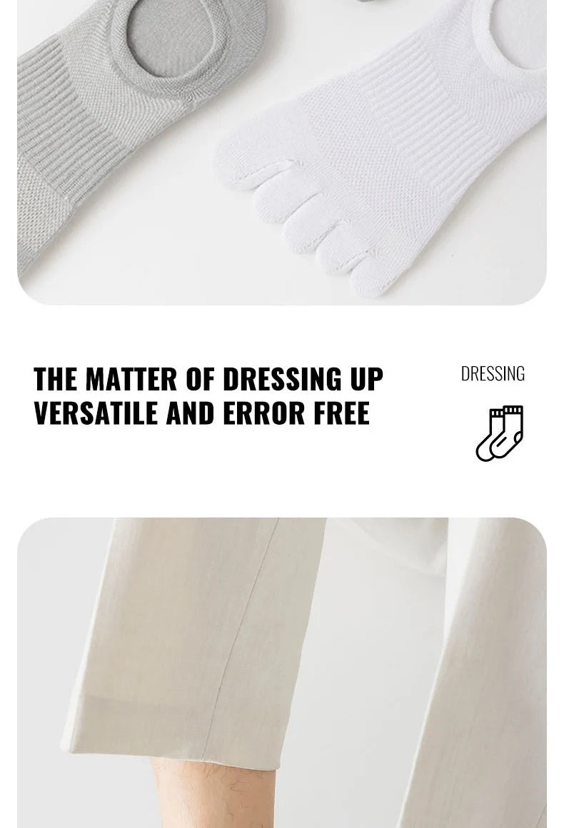 MiiOW Pure Cotton Five Finger Short Socks Men Sweat Absorbent Antibacterial Breathable Mesh Boat Socks Running Sports Toe Sock