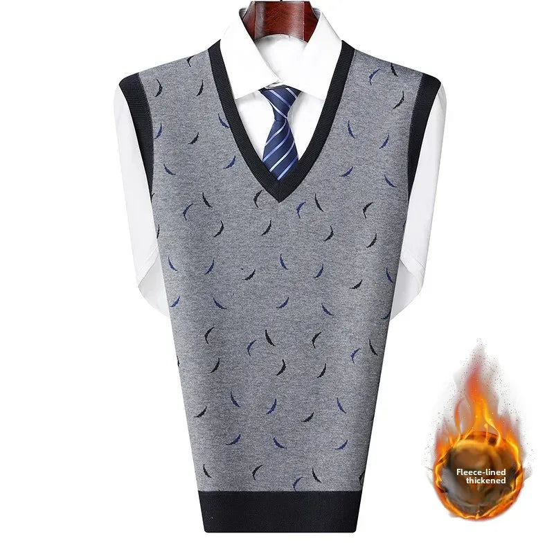 Men's Sweatvest Knit Vest 2023 Autumn Winter New Style Casual Fashionable V-Neck Middle-Aged And Elderly Pullover
