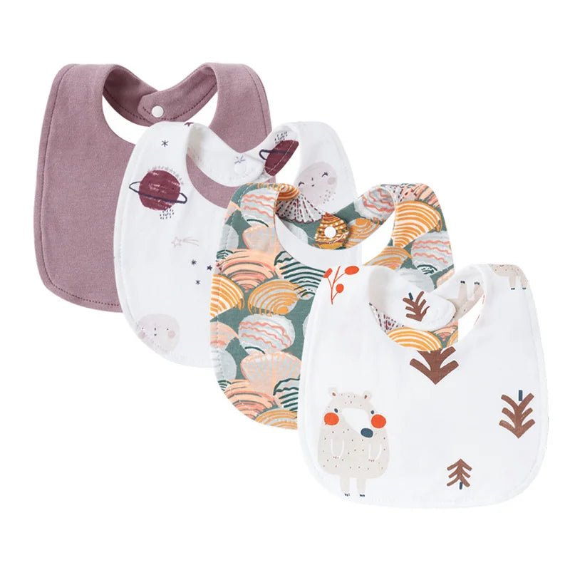 4Pcs Newborn Bibs Set 100% Cotton Baby Saliva Towels for Girls Boys Infant Accessories Toddler Apron Kids Bib Burp Cloths