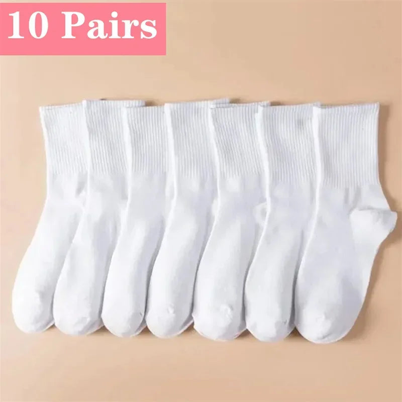 Mid Length Socks Women Classic Black White Solid Color Fashionable Casual Sports Absorbing Breathable Men Socks 1/7/10/20 Pairs