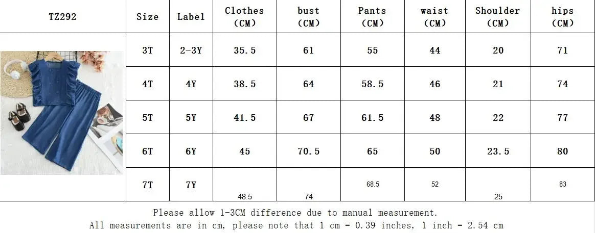Bear Leader Toddler Girl Clothes Summer Solid Color Imitation Denim Children's Suit Blue Ruffled Sleeveless Vest+Pants 2Pcs Set