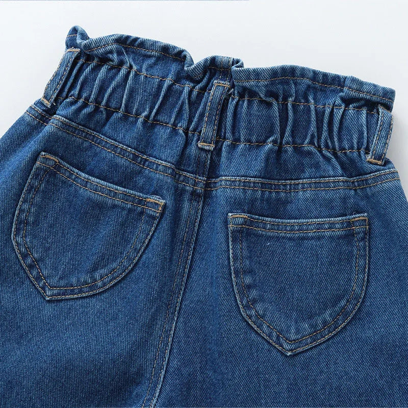 MILANCEL New Spring Kids Jeans Girls Cute Solid Color Denim Blue Pants Children Loose Trousers