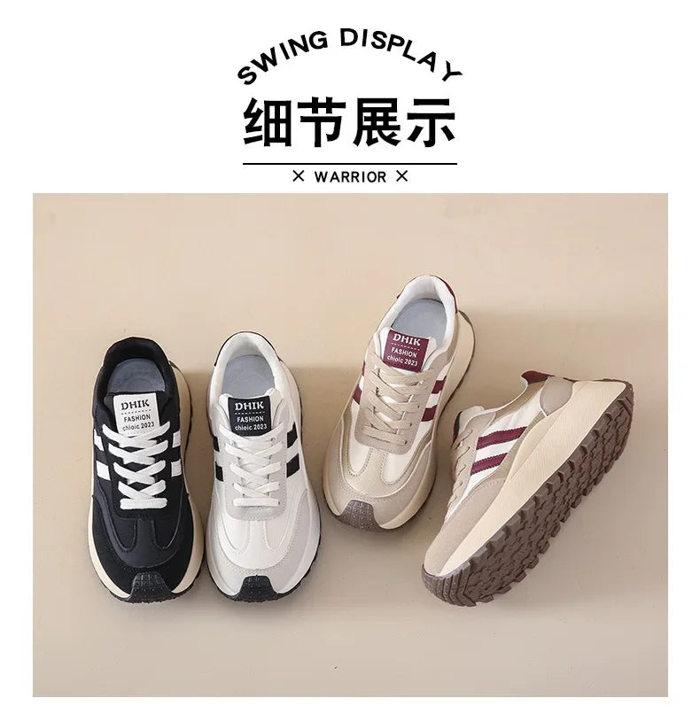 2024 autumn Spring Thick Bottom Women's Shoes Casual Patchwork Leather Sneakers Casual Vulcanised Shoes Ladies Chaussure Femme