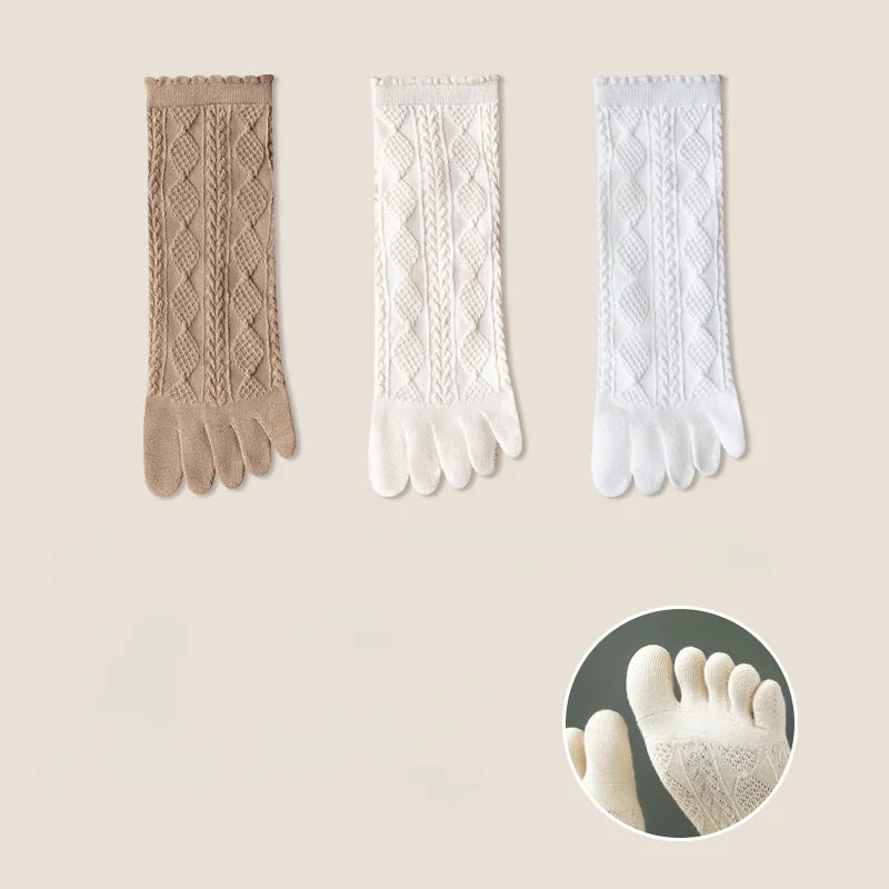 3 Pairs Summer Mesh Toe Socks Women Embroidered Floral Five Finger Socks High Quality Cotton Athletic Socks