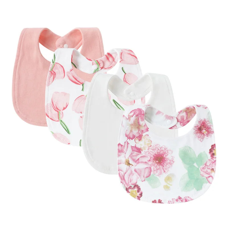 4Pcs Newborn Bibs Set 100% Cotton Baby Saliva Towels for Girls Boys Infant Accessories Toddler Apron Kids Bib Burp Cloths