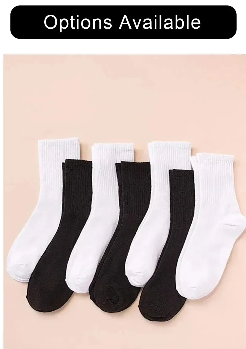 Mid Length Socks Women Classic Black White Solid Color Fashionable Casual Sports Absorbing Breathable Men Socks 1/7/10/20 Pairs