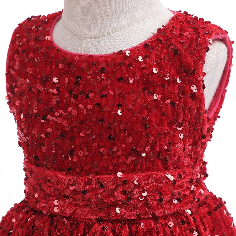 Luxury Dresses For Children Christmas Dress Sparkling Sequin Sleeveless Dress For Toddler Girls Formal Prom Party Pageant Gown