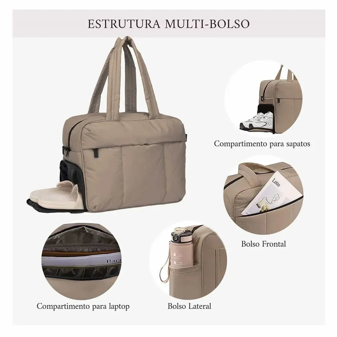 Duffel Weekender Bag Large Capacity Women Multifunction Leisure Travel Puffer Tote Gym Bag Carry on Bag with A Shoe Compartment